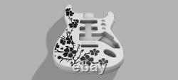 3D Printed Fender Stratocaster Guitar Body, Custom Design Sakura Blossom Pattern