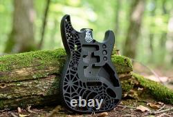 3D Printed Fender Stratocaster Guitar Body, Tremolo, Spiderweb, Black