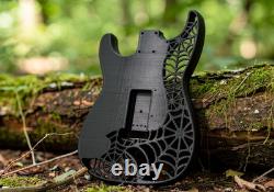 3D Printed Fender Stratocaster Guitar Body, Tremolo, Spiderweb, Black