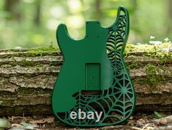 3D Printed Fender Stratocaster Guitar Body, Tremolo, Spiderweb, Green