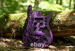 3D Printed Fender Stratocaster Guitar Body, Tremolo, Spiderweb, Purple