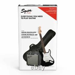 Fender Squier Stratocaster Electric Guitar Pack with FM 10g Amp Black-NEW