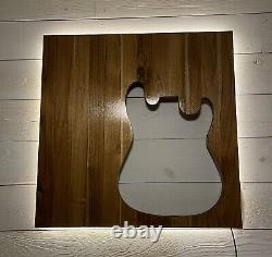 Fender Stratocaster Teak Wooden Backlit Wall Art