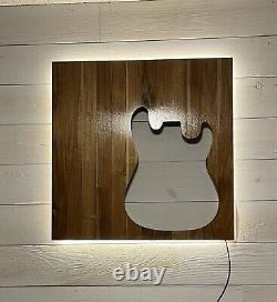 Fender Stratocaster Teak Wooden Backlit Wall Art