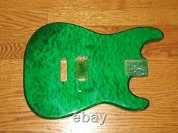 MIGHTY MITE BODY FITS FENDER STRATOCASTER 2 3/16th GUITAR NECK GREEN QUILT TOP