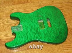 MIGHTY MITE BODY FITS FENDER STRATOCASTER 2 3/16th GUITAR NECK GREEN QUILT TOP