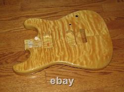 MIGHTY MITE BODY FITS FENDER STRATOCASTER 2 3/16th GUITAR NECK NATURAL QUILT TOP