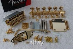 New Fender Stratocaster GOLD 2 3/16 Tremolo Hardware Set w Tuners for USA Strat
