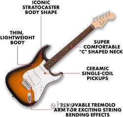 Squier Debut Series Stratocaster Electric Guitar, Beginner Guitar Sunburst