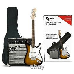 Squier Stratocaster Electric Guitar Pack with Fender Frontman Amp Brown Sunburst