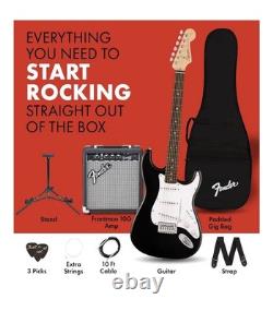 Squier by Fender Debut Series Stratocaster Black 6-String Starter Kit Bundle