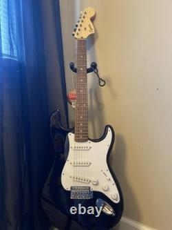 Squier by Fender Stratocaster Electric Guitar Black, Standard Series, with Case