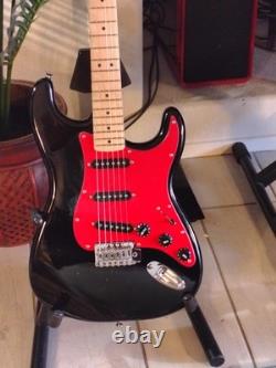 Squire Fender Stratocaster Black withSolid Red PickGuard, Upgraded electronics