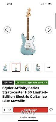 Guitare Squier Affinity Series Stratocaster HSS en édition limitée, bleu métallique glacé