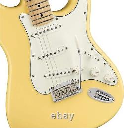 Guitare électrique Fender Player Stratocaster avec touche en érable, couleur crème au beurre.
