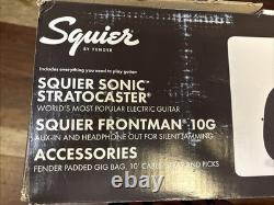 NOUVELLE guitare électrique Squier Sonic Stratocaster Pk avec ampli Fender Frontman 10G BLCK
