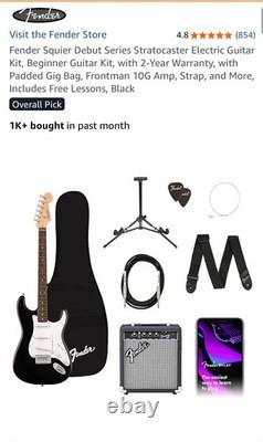 Squier by Fender Début Série Stratocaster noire kit de démarrage 6 cordes bundle